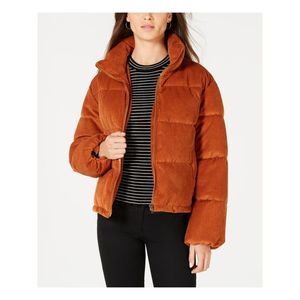 COLLECTIONB Womens Orange Textured Pocketed Puffer Winter Jacket Coat Juniors S